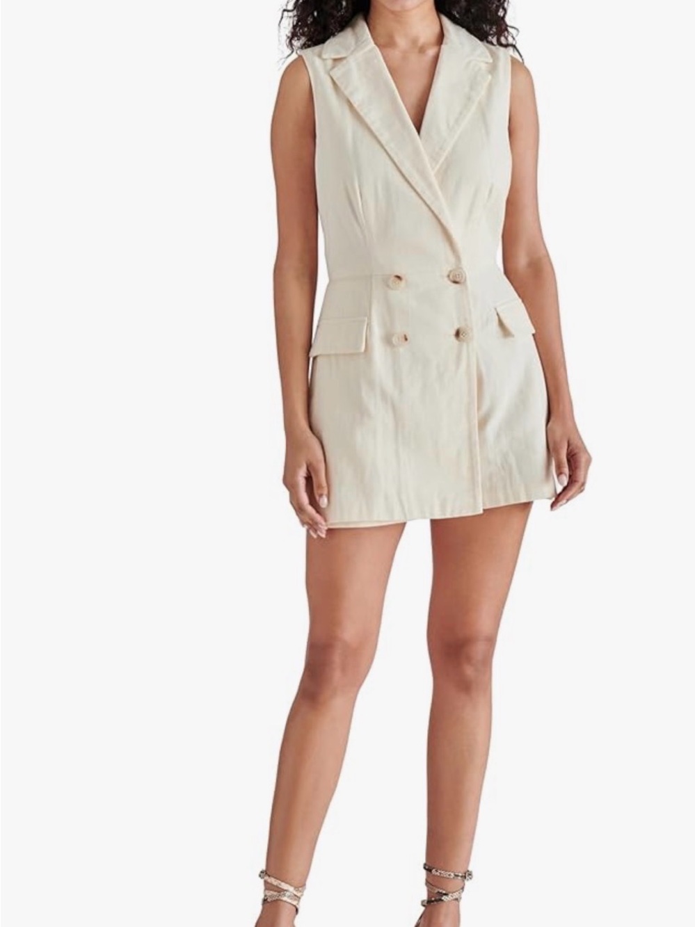 Steve Madden Cream Sleeveless Double-Breasted Blazer Mini Dress
